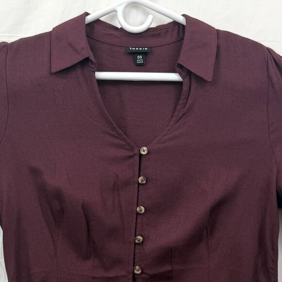 Torrid Fit & Flare Softest Flannel Acrylic Top Women +00 Sassafras Maroon - Picture 2 of 10
